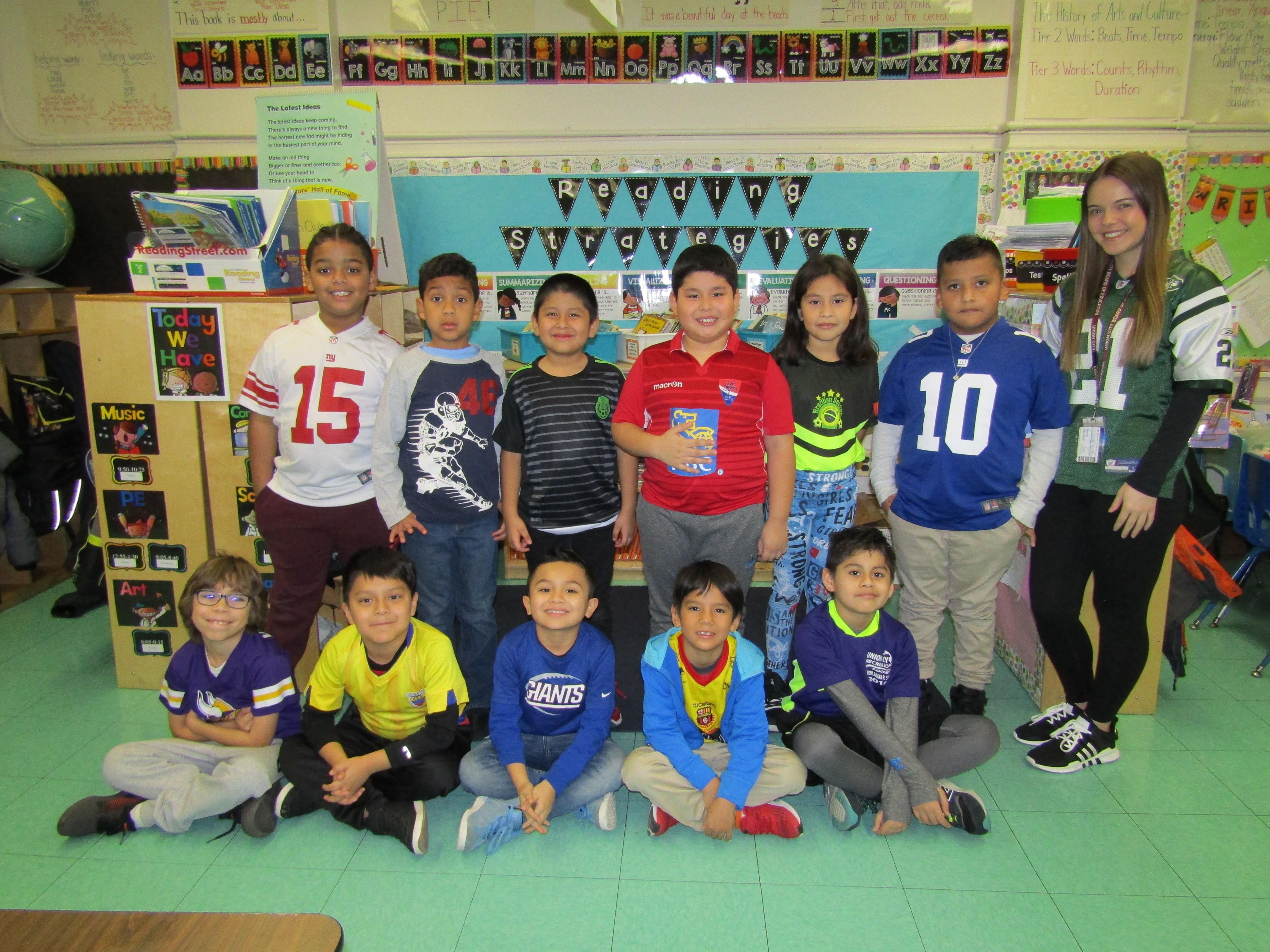 Ms. Carerra's Class wearing their sports Jerseys